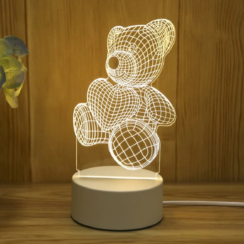 3D Creative Bear Lamp – Acrylic USB LED Night Light for Christmas, Bedroom & Gift Occasions - Image 7