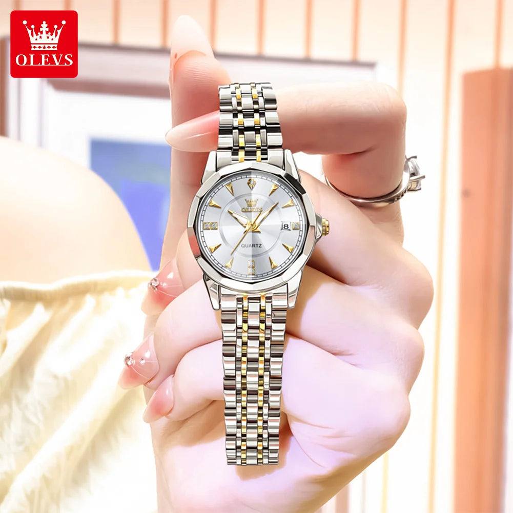 OLEVS 9977 Men's Rhombus Mirror Quartz Watch – Waterproof Luminous Stainless Steel Timepiece - Image 8