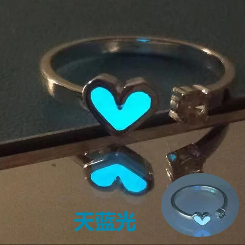 Fashion Blue Love Heart Luminous Ring - Image 18