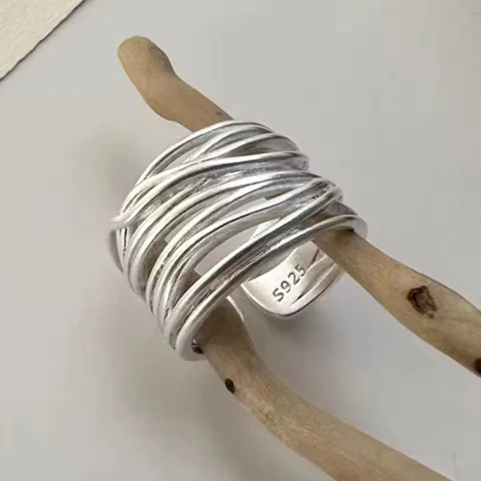 VENTFILLE 925 Sterling Silver Wave Ring – Irregular Golden Stackable Adjustable Ring for Women - Image 20