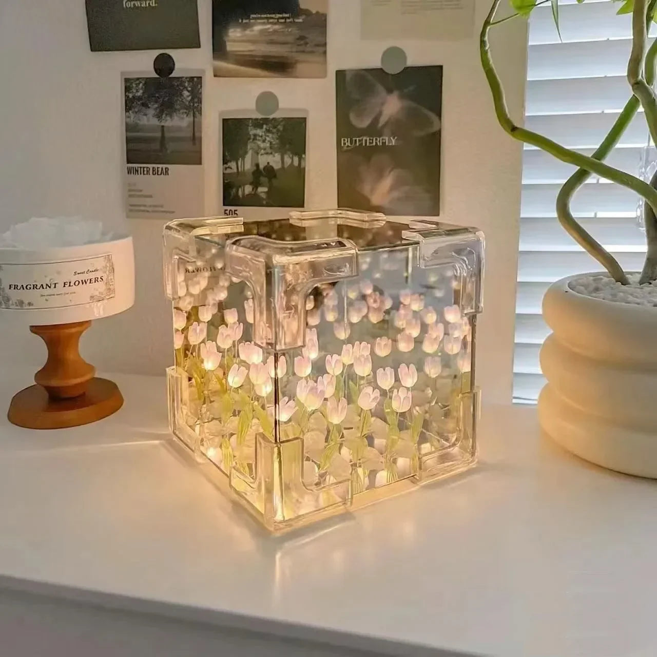 DIY Tulip Flower Sea Cube Night Lamp – 3D Creative Gift Kit for Couples & Girlfriends - Image 9