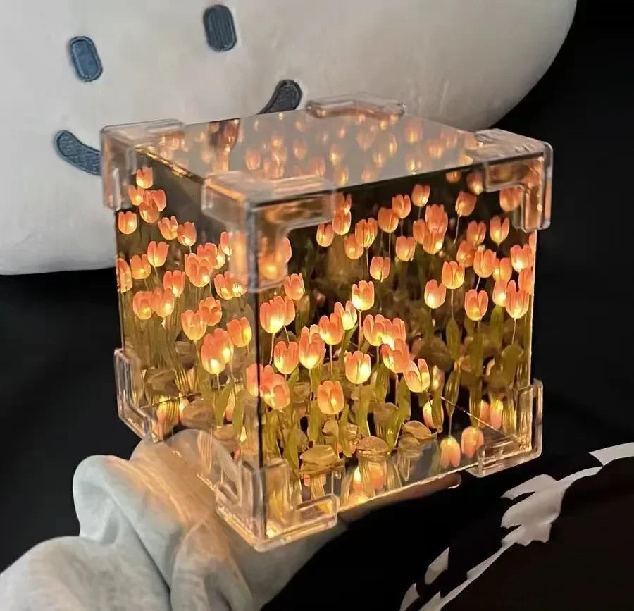 Creative DIY Tulip Flower Sea Cube Night Lamp – 3D Craft Kit Gift for Girlfriend or Couples - Image 10