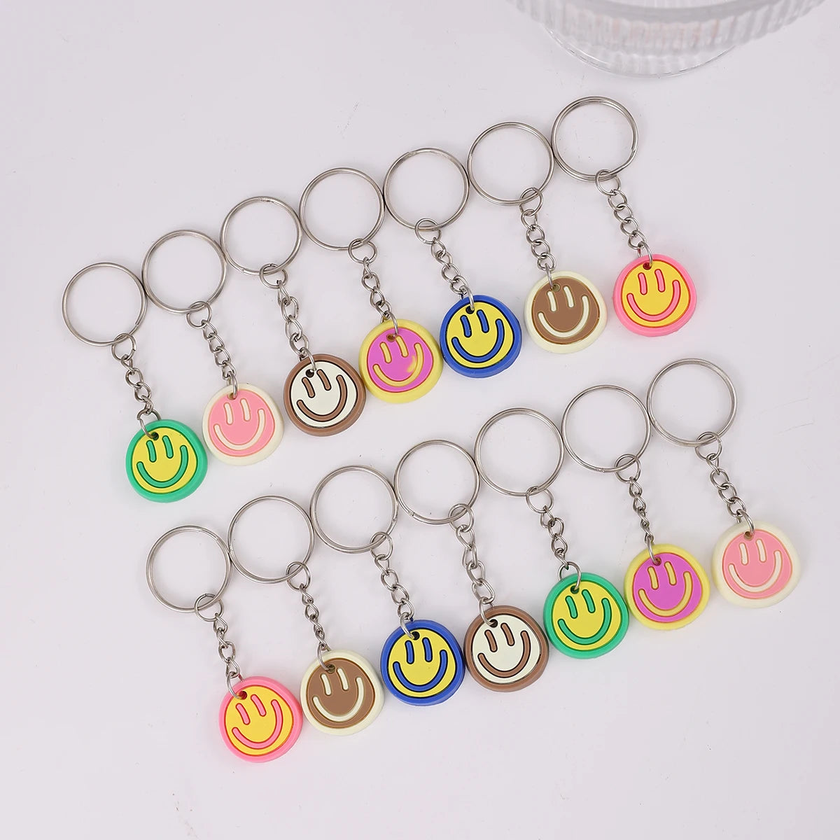 14pcs Cartoon Smile Face Keychain Set – Cute PVC Charms for Bags, Keys & Party Favors - Image 5