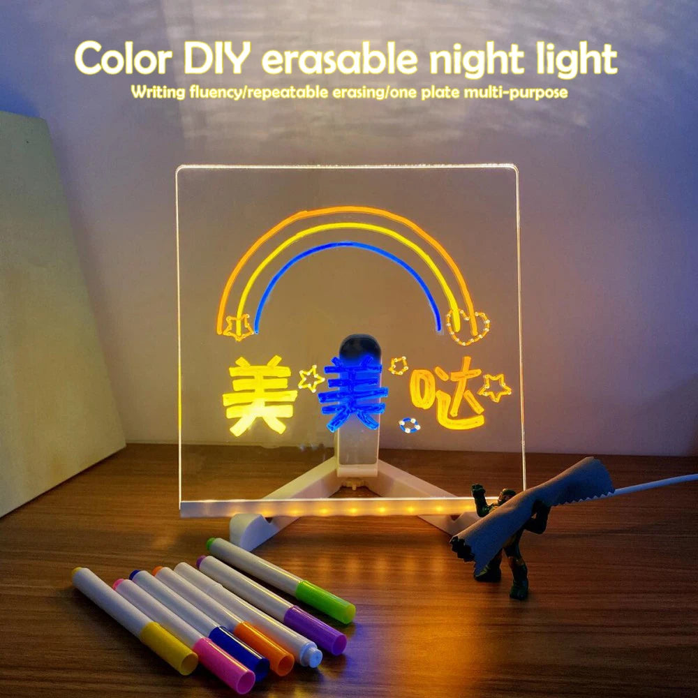 LED Note Board with Night Light – DIY Acrylic Message & Drawing Board for Kids with 7 Colorful Pens - Image 3