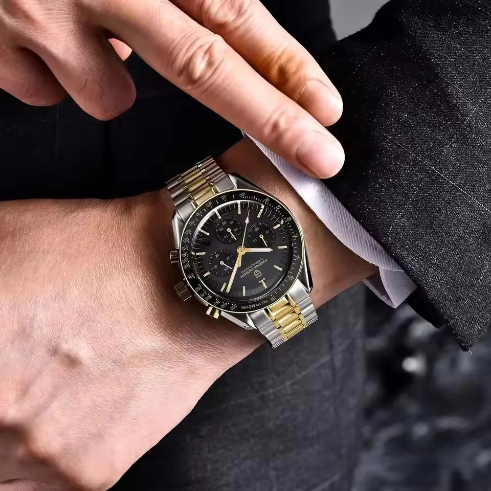 2025 New PAGANI DESIGN Moon Men’s Watch – Gold Luxury Quartz Chronograph with AR Sapphire Mirror - Image 4