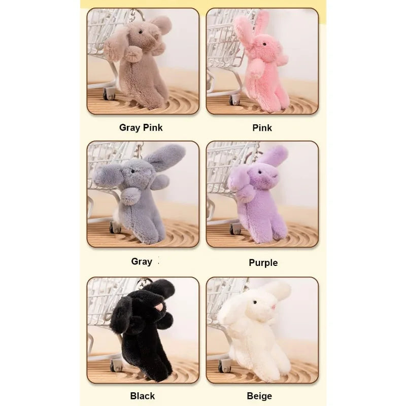 Cute Bunny Plush Keychain – 3.5" Mini Rabbit Bag Charm Pendant for Women (Gray) - Image 6