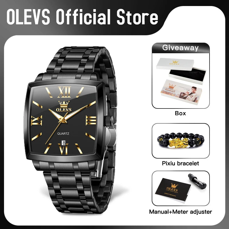 OLEVS 2969 Men’s Square Quartz Watch – Waterproof, Luminous, with Automatic Date Display - Image 2