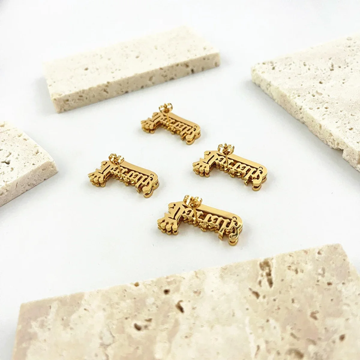 DHQH Customized Name Earrings – 3D Gold Plated Stainless Steel Nameplate Jewelry - Image 4