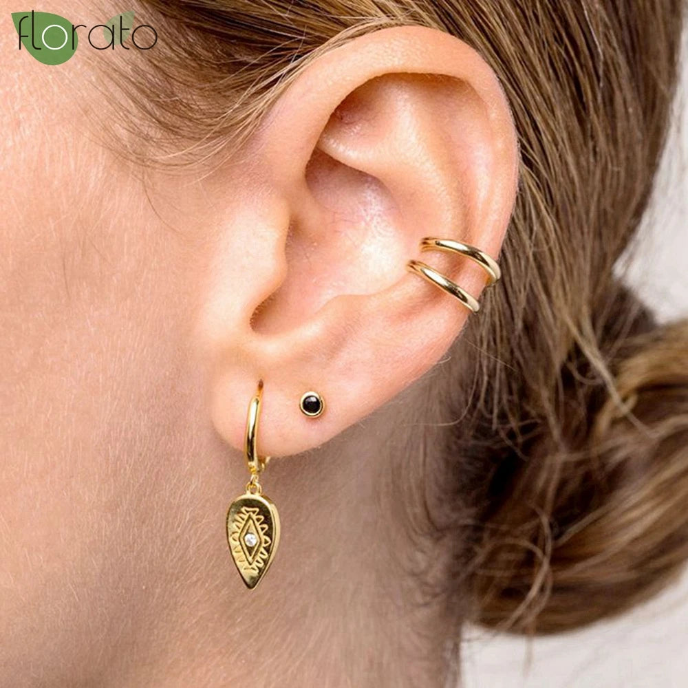 925 Sterling Silver Needle Vintage Gold Hoop Earrings – Evil Eye Pendant Jewelry for Women - Image 3