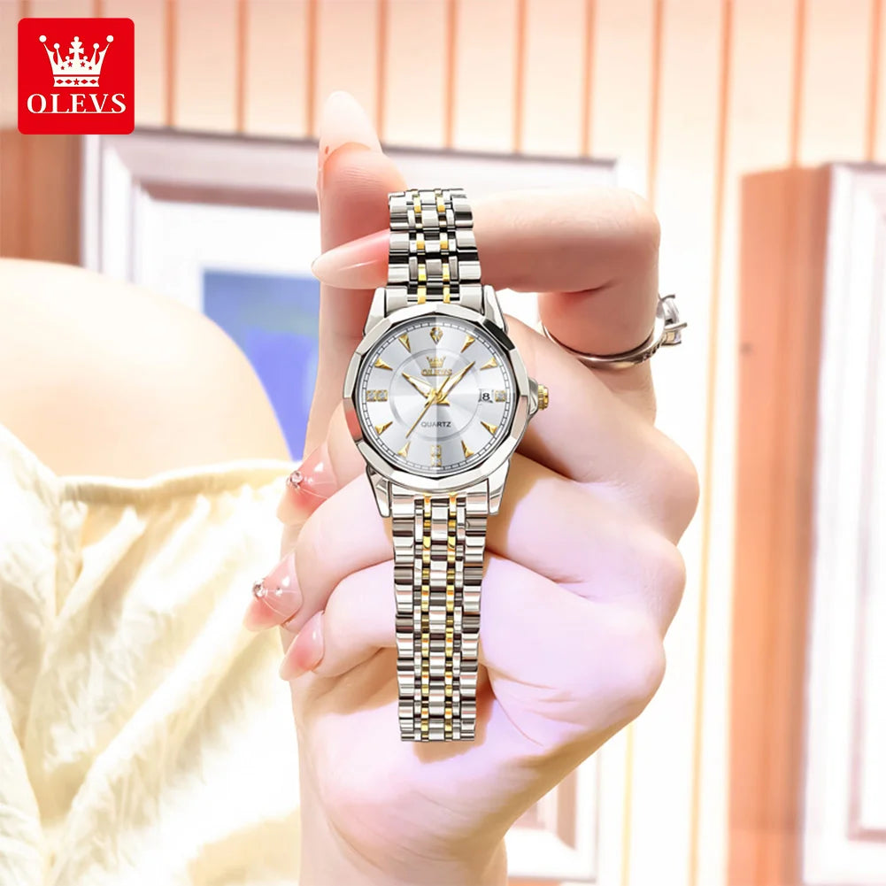 OLEVS 9977 Men's Rhombus Mirror Quartz Watch – Waterproof Luminous Stainless Steel Timepiece - Image 6