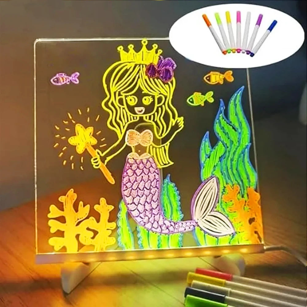LED Note Board with Night Light – DIY Acrylic Drawing & Message Board with 7 Colorful Pens for Kids - Image 2