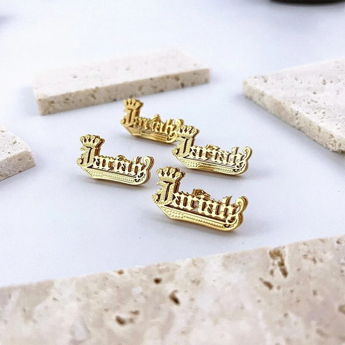 DHQH Customized Name Earrings – 3D Gold Plated Stainless Steel Nameplate Jewelry - Image 2