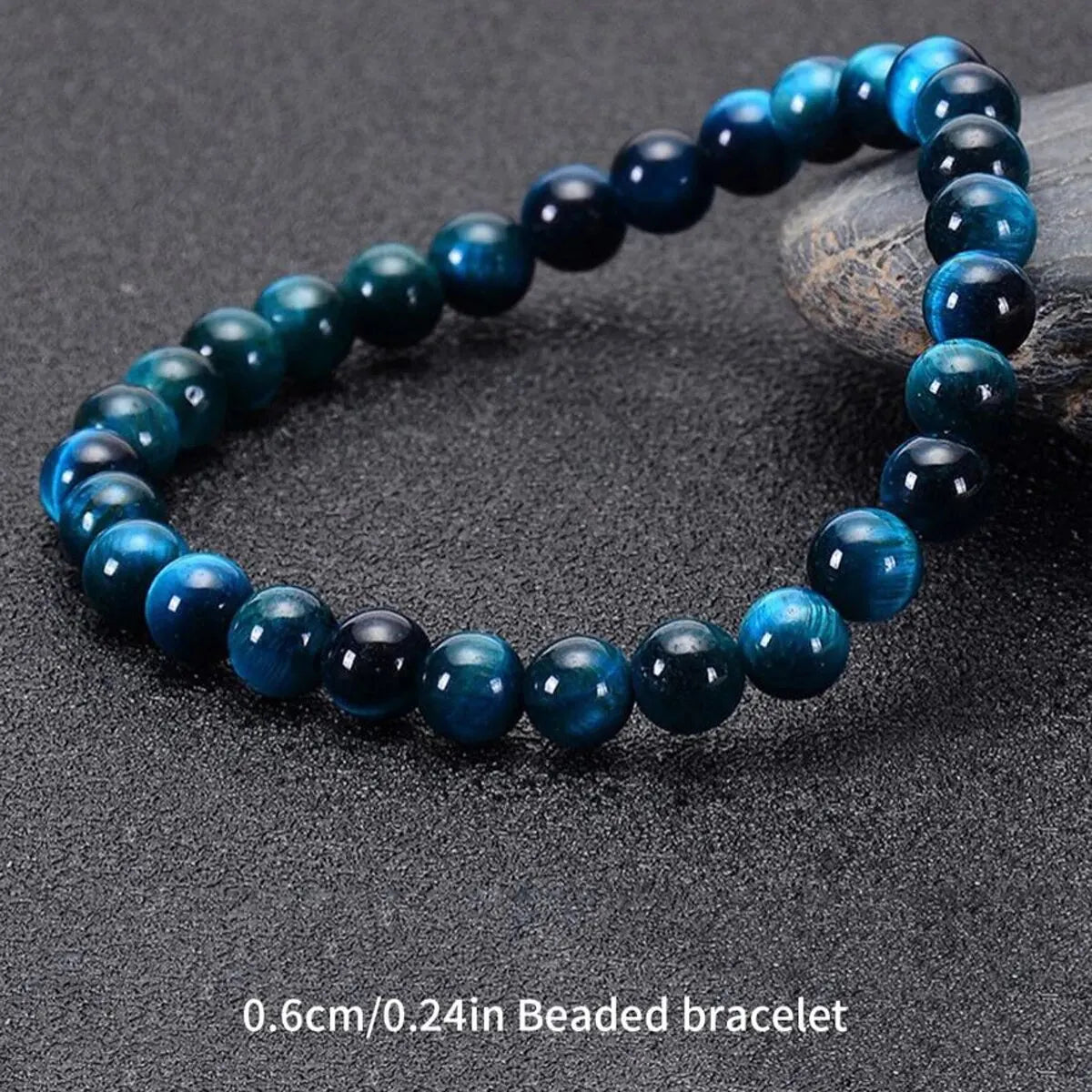 Minimalist Blue Tiger Eye Stone Beaded Bracelet - Image 5