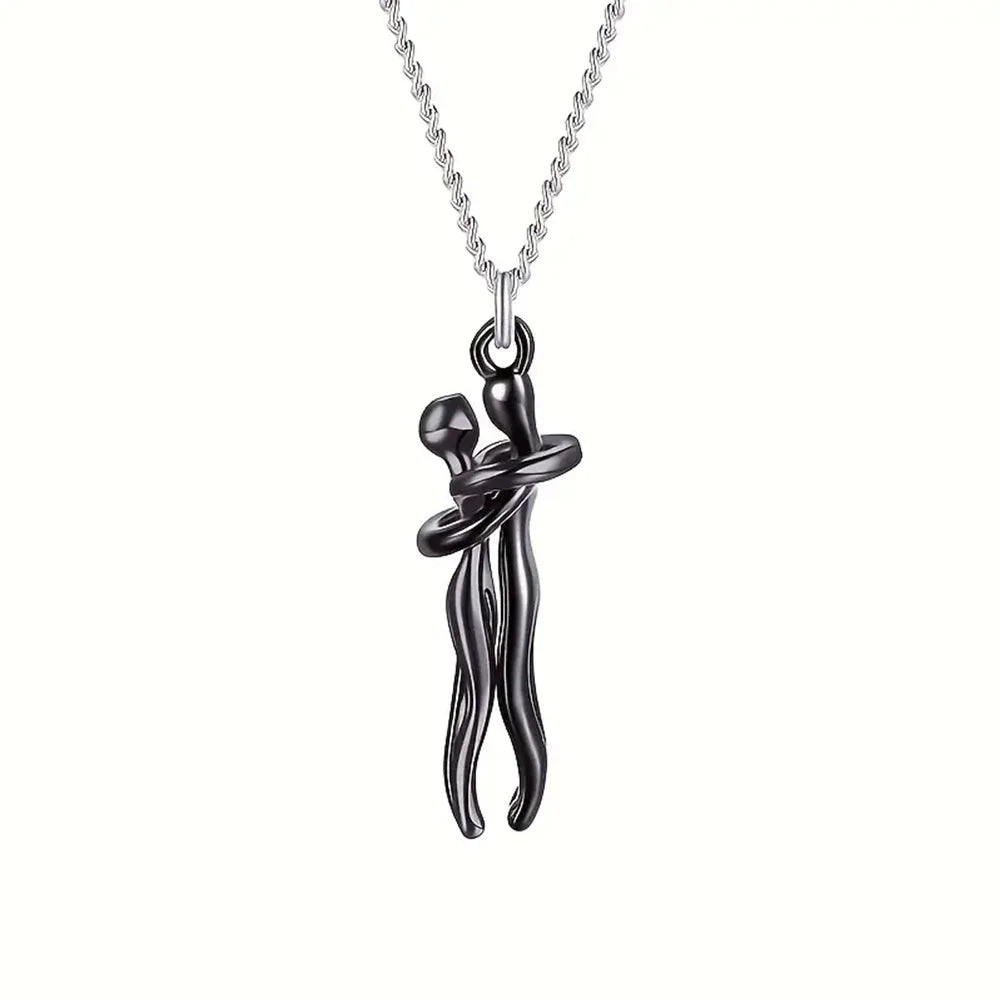Chic Black Hug Pendant Necklace for Couples - Image 9
