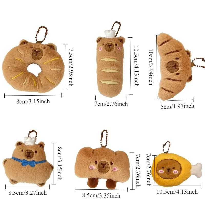 1–10PCS Gourmet Capybara Plush Pendant – Cute Cartoon Doll for Bags, Decor & Gifts - Image 6
