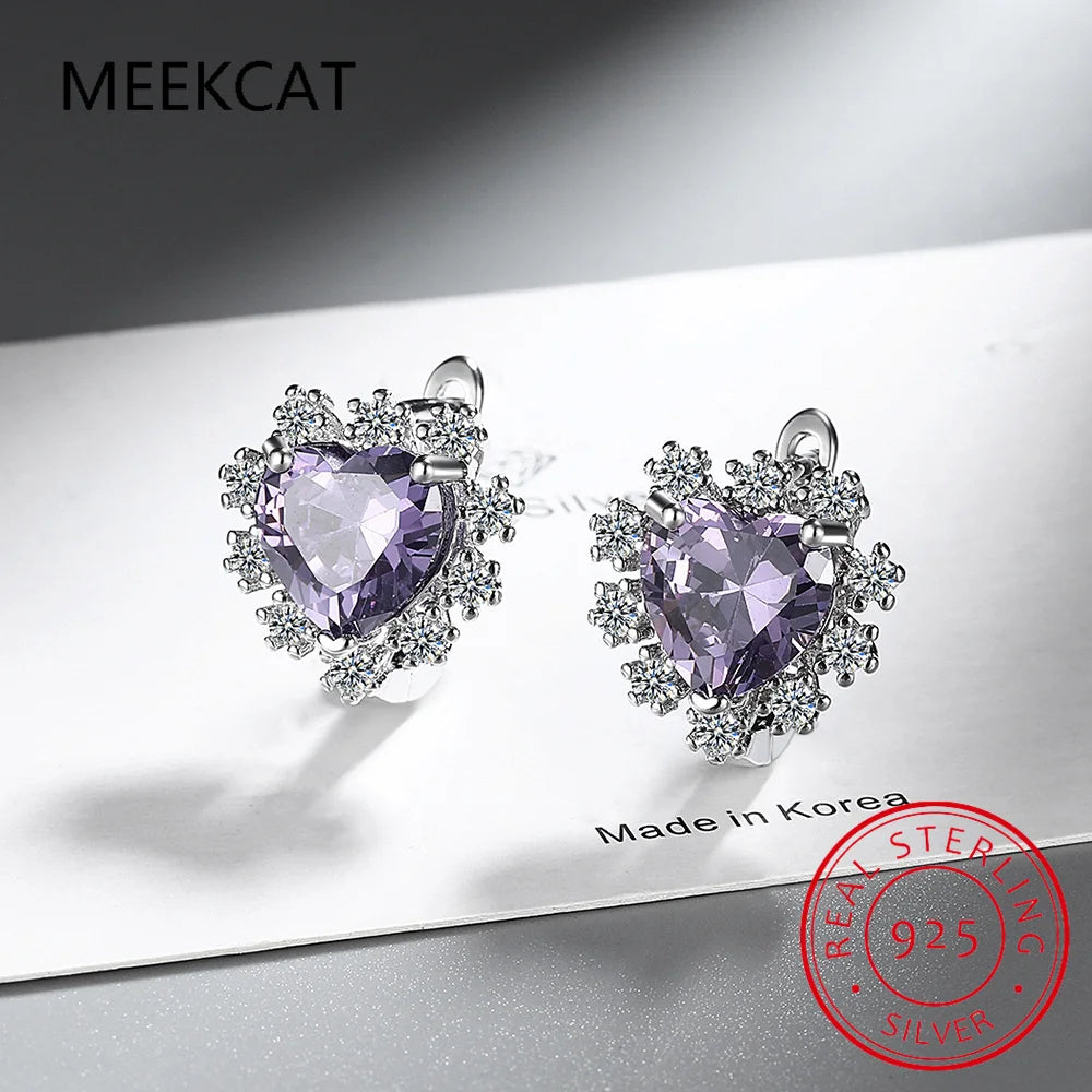 Love Heart Created Blue Sapphire Hoop Earrings – 925 Sterling Silver Fine Jewelry - Image 8