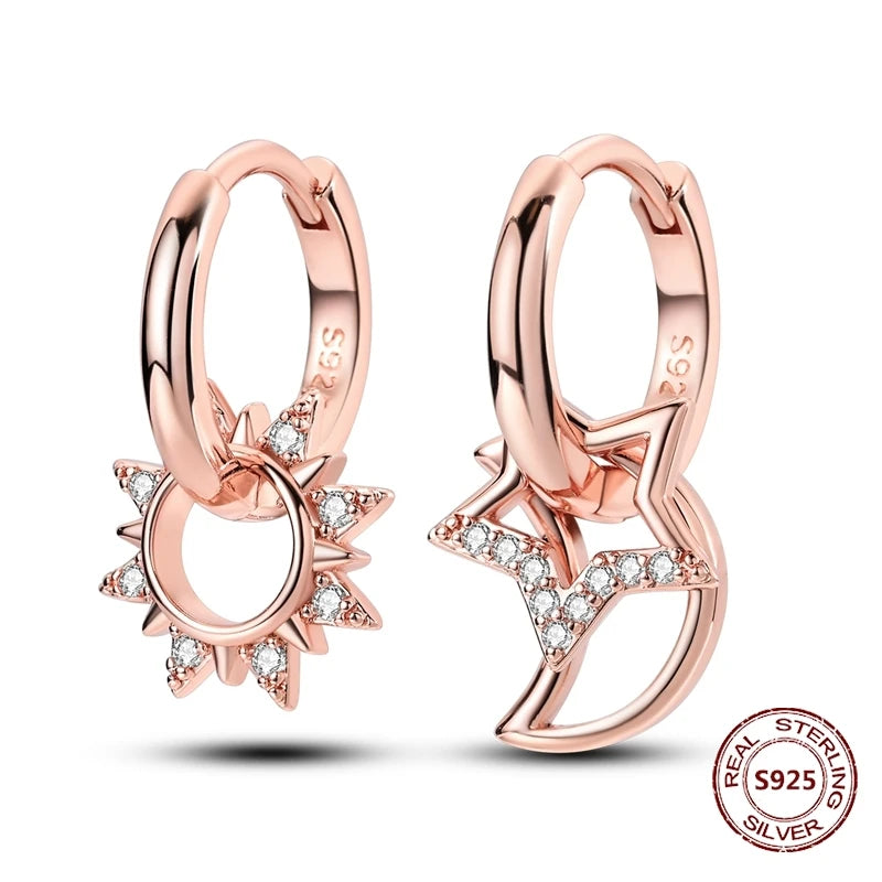 Rose Gold Star & Moon Hoop Earrings – 925 Sterling Silver Dangle Jewelry for Women - Image 20