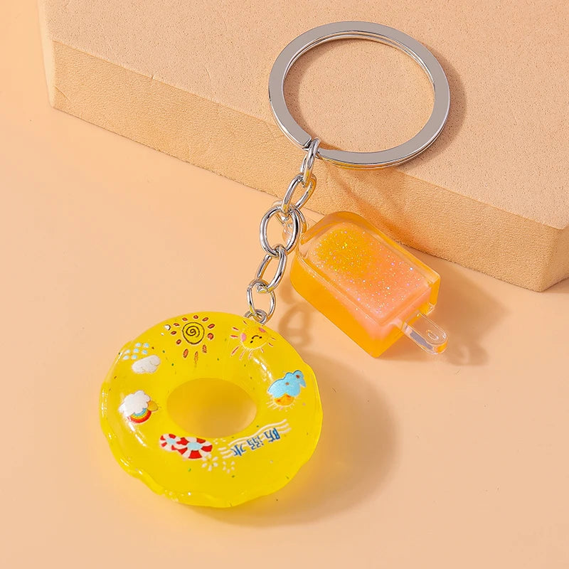 Fashion Candy Color Swim Ring & Popsicle Keychain – Fun Resin Summer Keyrings for Women & Men - Image 6