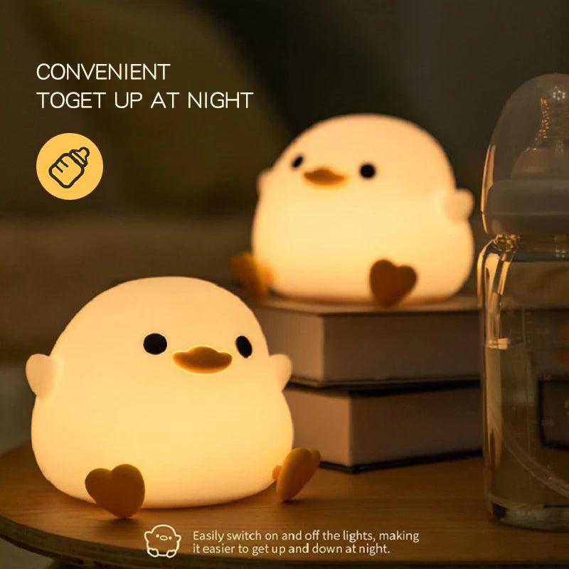 Doudou Duck Night Light – Soft Silicone Clap Lamp for Kids with USB Charging & Timer - Image 2