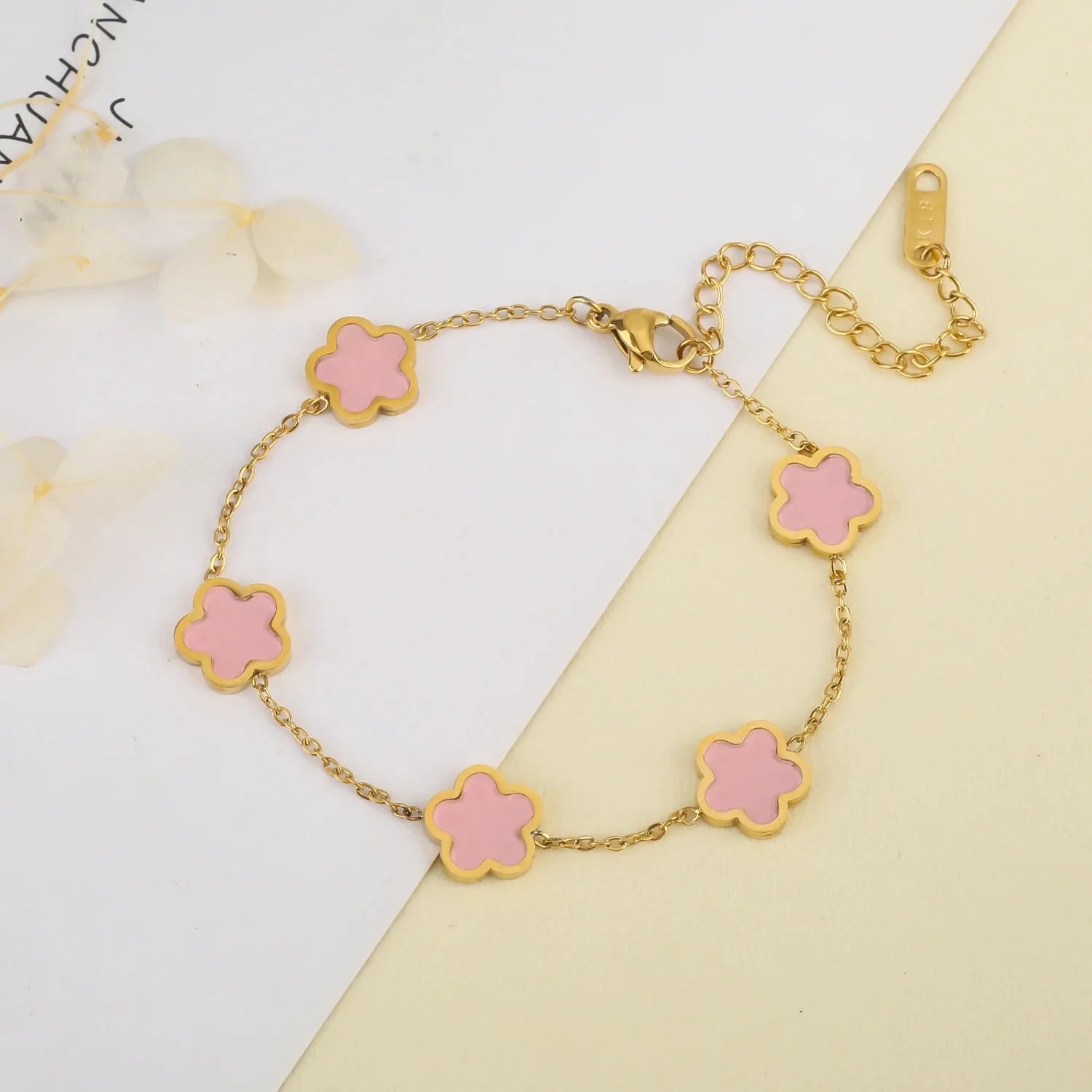 Stainless Steel Plum Blossom Bracelet – Gold Plated Five-Leaf Flower Jewelry for Women - Image 14