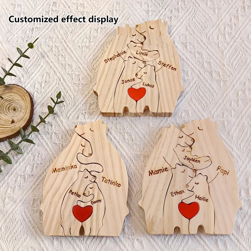 Art Wooden Bear Family Puzzle – Personalized Name Home Decor Gift - Image 4