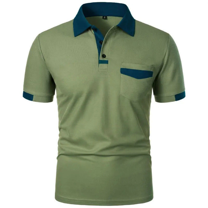 Men’s Solid Color Polo Shirt with Pocket – Lightweight Breathable Short Sleeve Tee - Image 5