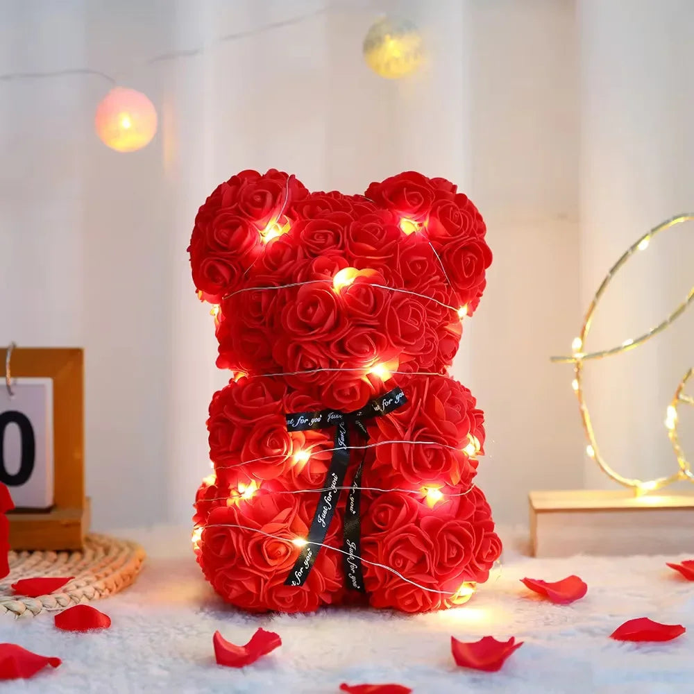 Artificial Teddy Rose Flower Bear with Box - Image 6