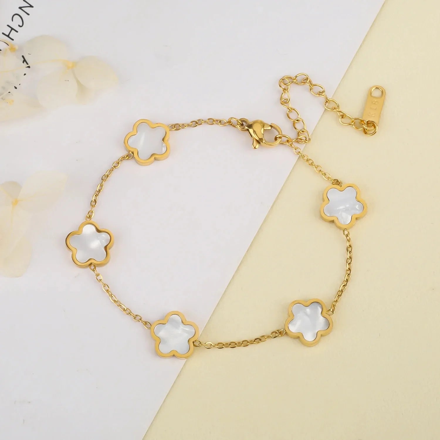 Stainless Steel Plum Blossom Bracelet – Gold Plated Five-Leaf Flower Jewelry for Women - Image 12