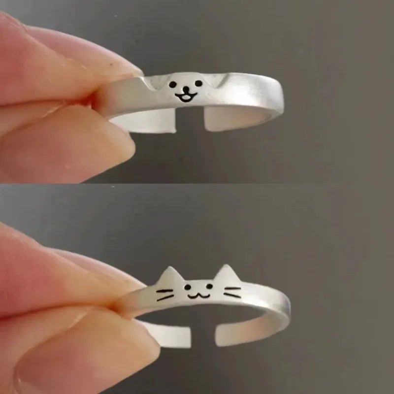 Cute Cat & Dog Animal Couple Rings - Image 5