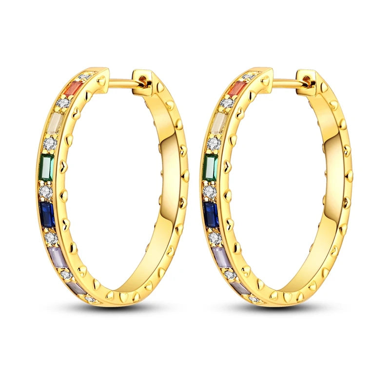 Original 925 Sterling Silver Colorful Hoop Earrings – Gold & Rose Gold for Women - Image 29