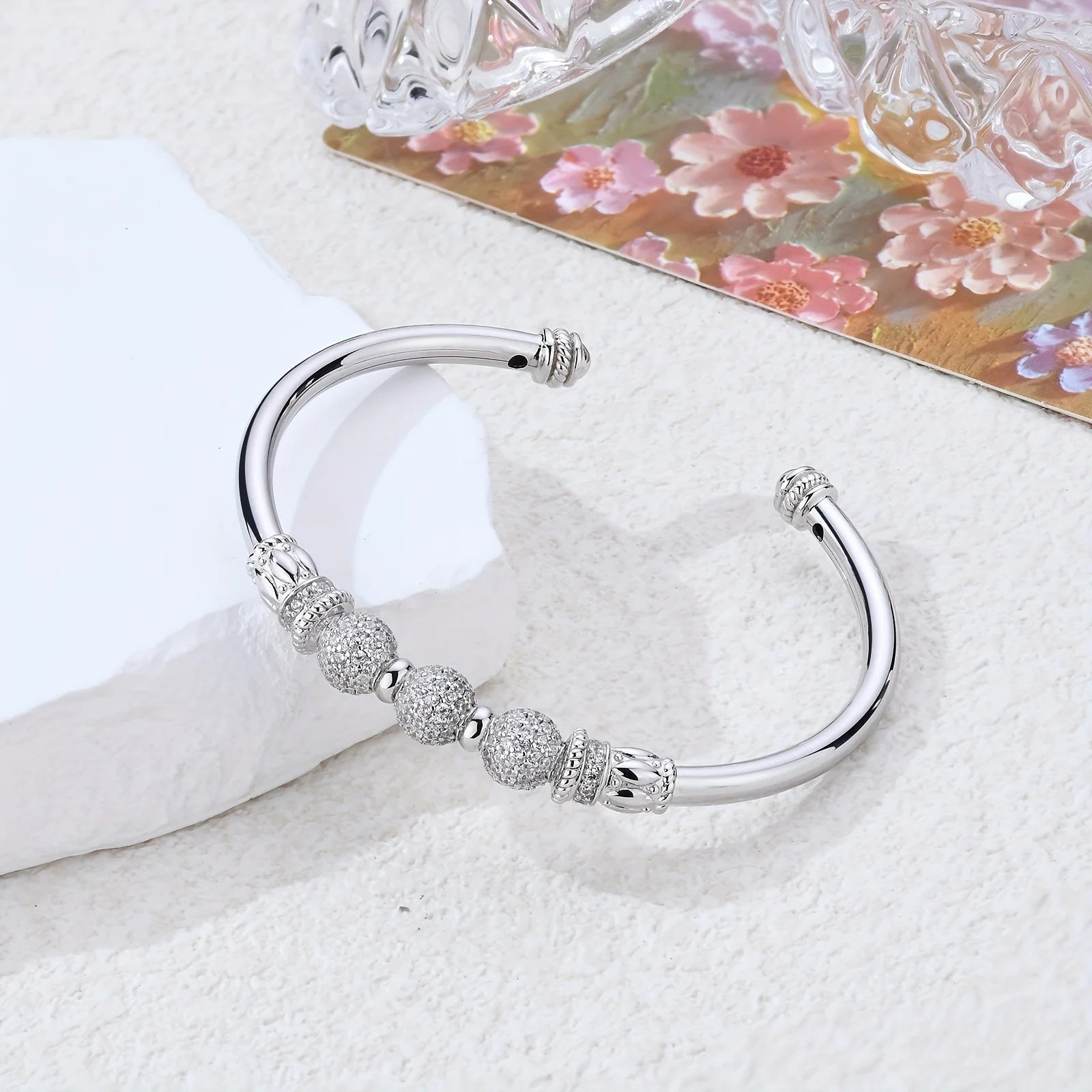 S925 Silver Moissanite Open Bangle – Elegant Jewelry Gift for Her - Image 2