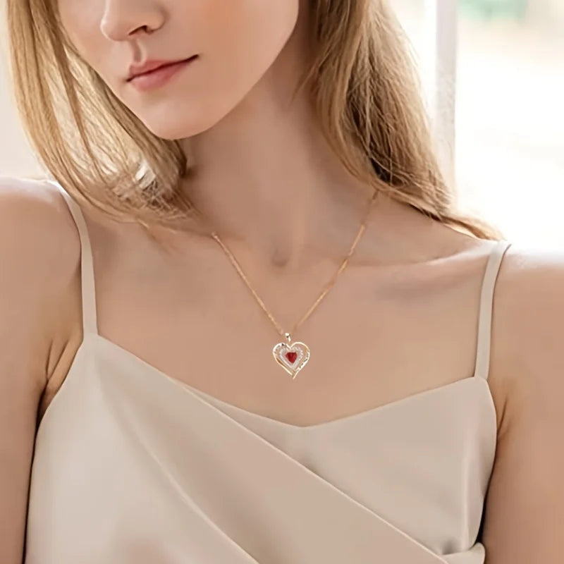 Luxury Red Zircon Pendant Necklace with Rose Flower Gift Box - Image 2