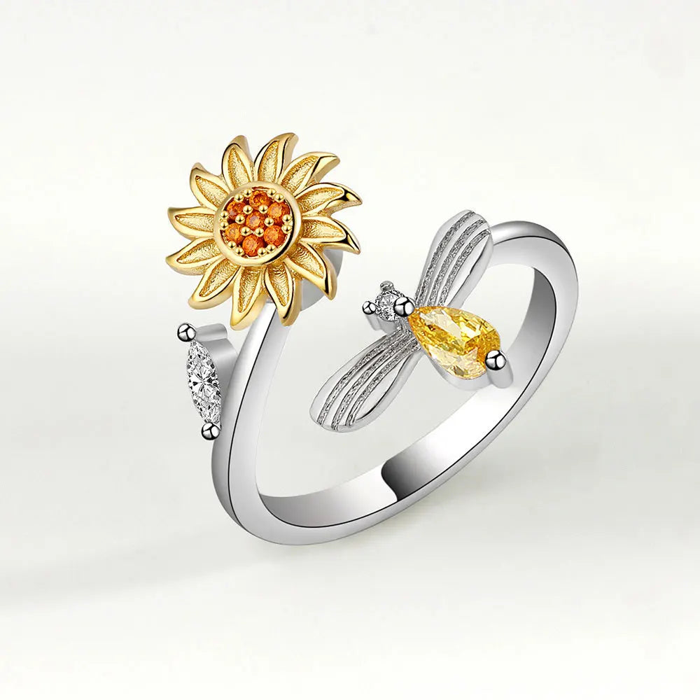 VENTFILLE 925 Sterling Silver Sunflower Zircon Rotatable Ring – Stress Relief Jewelry Gift for Women - Image 3