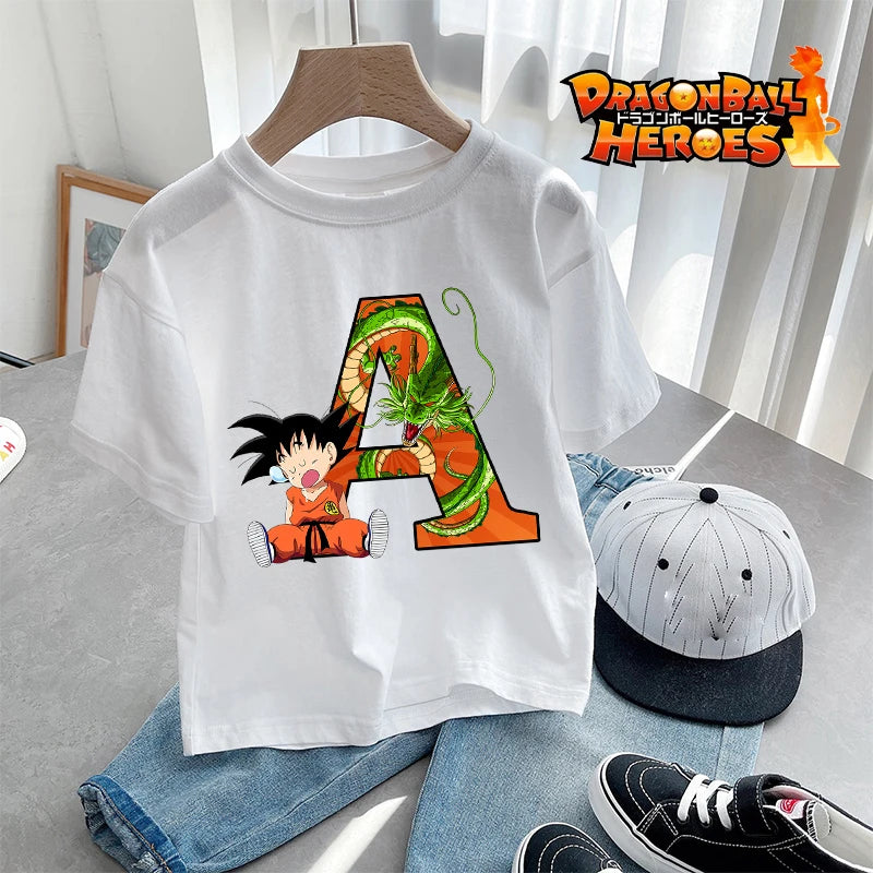 Dragon Ball Goku T-Shirt – A-Z Letter Print Cotton Tee for Boys & Toddlers
