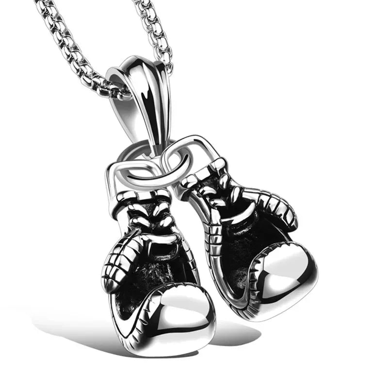 2025 New Retro Boxing Gloves Pendant Necklace – Hip Hop Punk Style for Men (S404) - Image 6