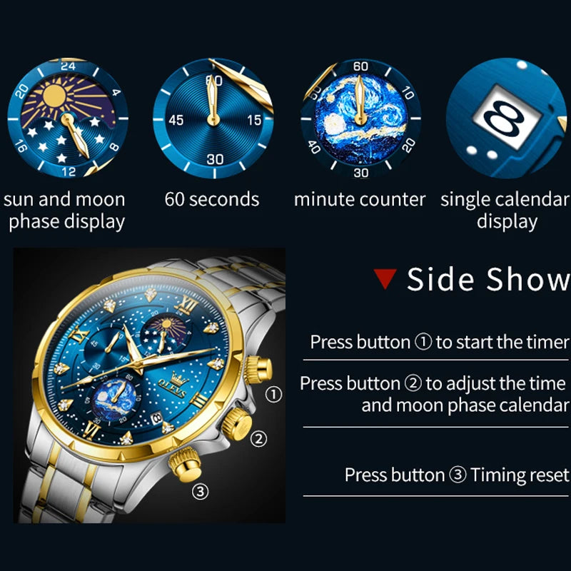 OLEVS 9807 Men's Quartz Chronograph Watch – Multifunction Waterproof Timepiece with Luminous Display - Image 4