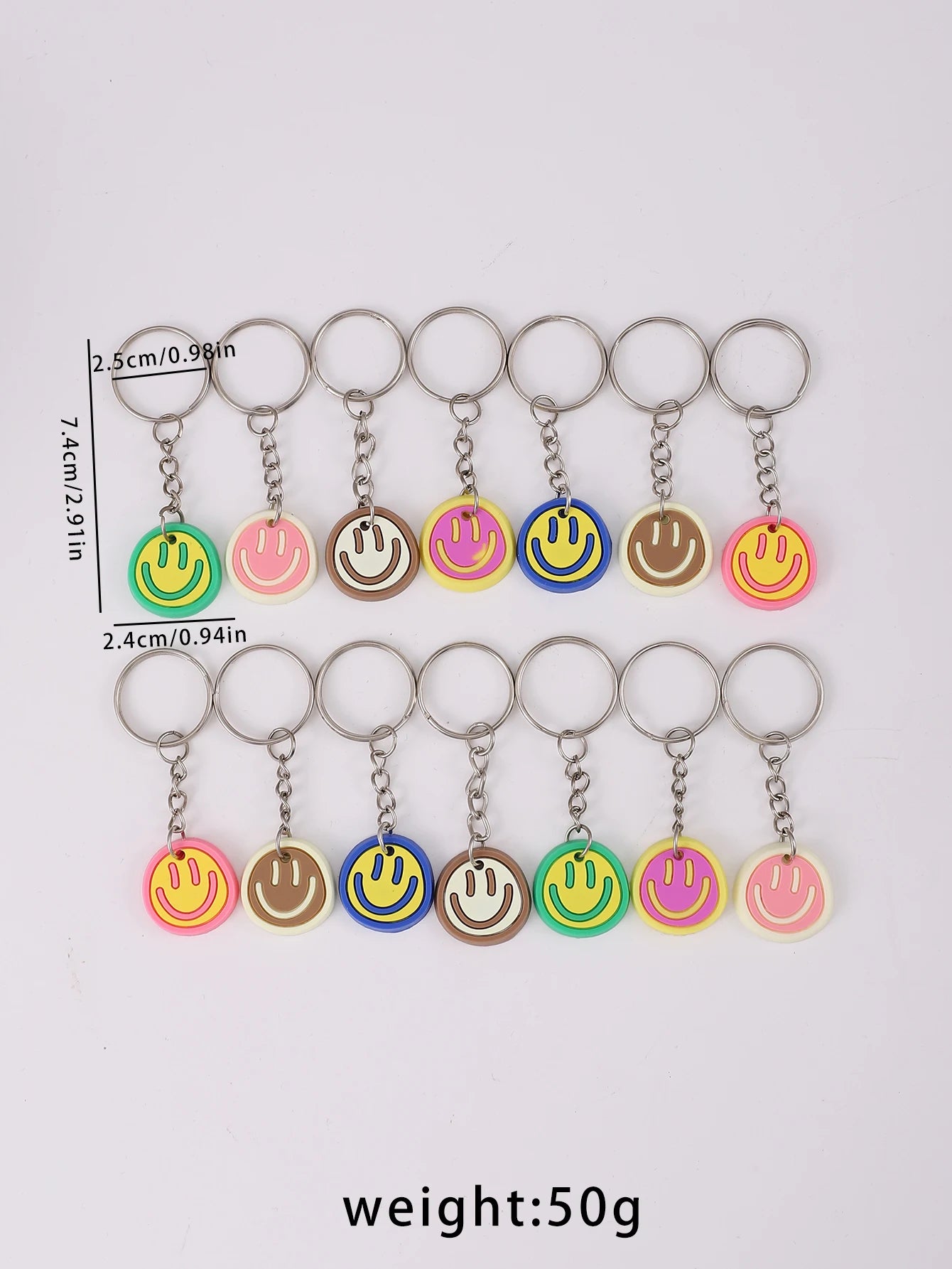 14pcs Cartoon Smile Face Keychain Set – Cute PVC Charms for Bags, Keys & Party Favors - Image 4