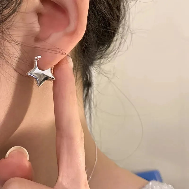 925 Sterling Silver Vintage Simple Star Earrings – Trendy Hypoallergenic Jewelry for Women