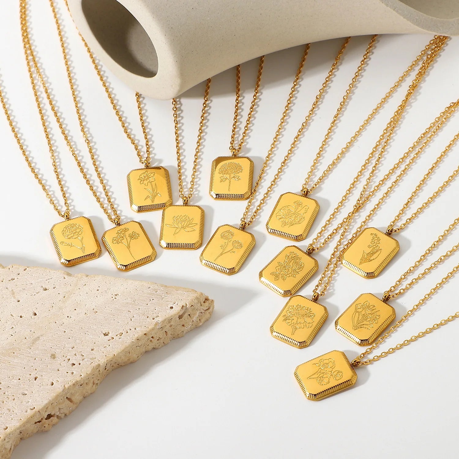 Birth Month Flower Necklace – Gold Plated Stainless Steel Pendant for Women - Image 4