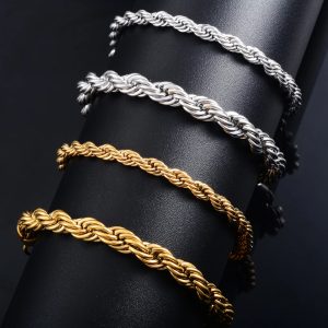 Men’s Stainless Steel Rope Chain Bracelet & Women’s Hand Bangle