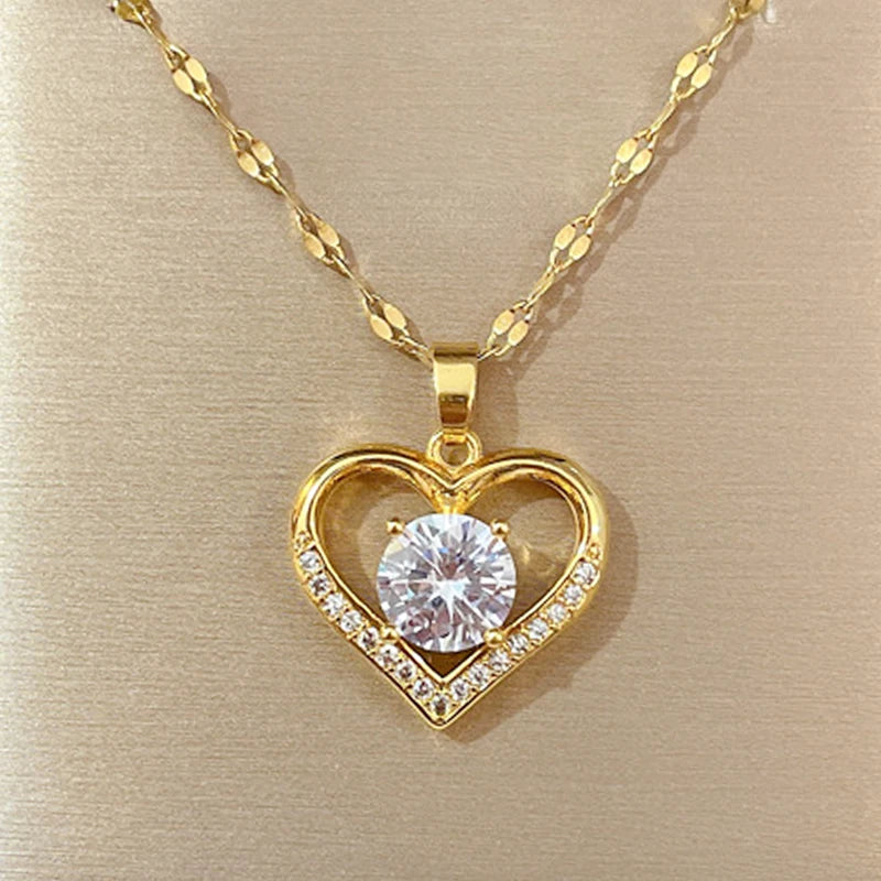 Artificial Gems Heart Pendant Necklace for Women