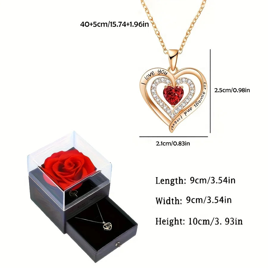Luxury Red Zircon Pendant Necklace with Rose Flower Gift Box - Image 3