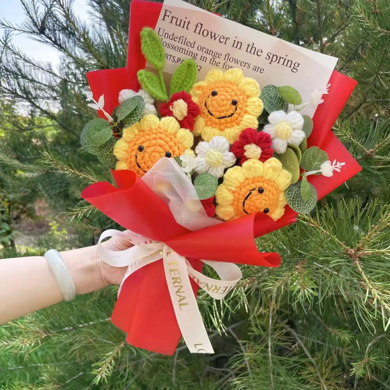 Finished Knitted Flowers Sunflowers Crochet Bouquet - Image 19