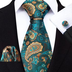 Luxury Paisley Tie & Handkerchief Set – Men's Suit Accessory with Cufflinks & Pocket Square