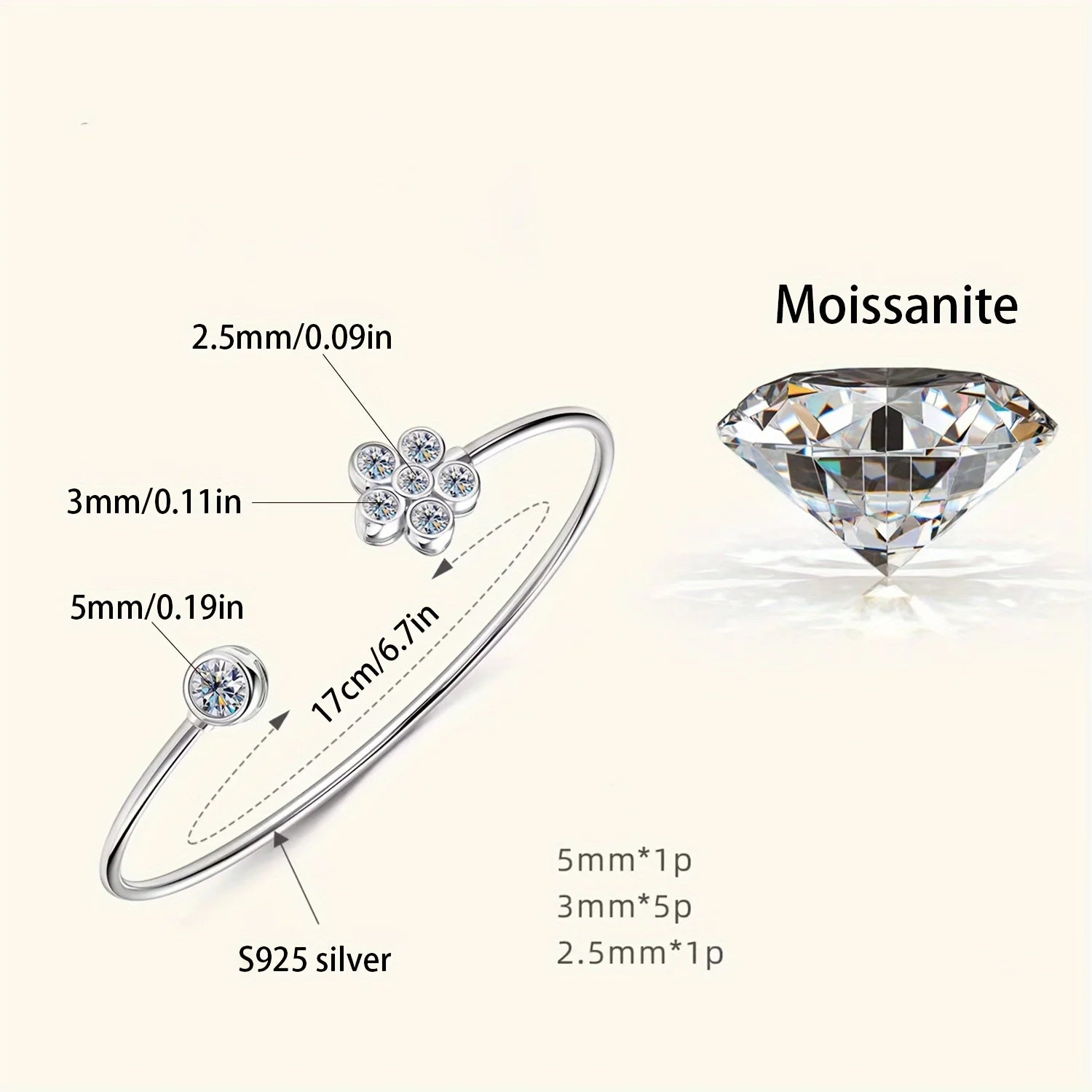 S925 Silver Moissanite Flower Bracelet – 1.1CT Gemstone Jewelry for Men & Women - Image 5
