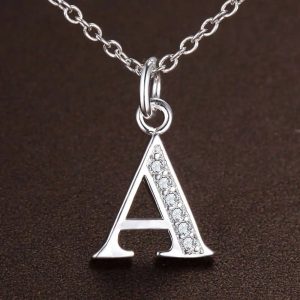 26 Letters 925 Sterling Silver Necklace Pendant – Zircon Accent Jewelry for Women