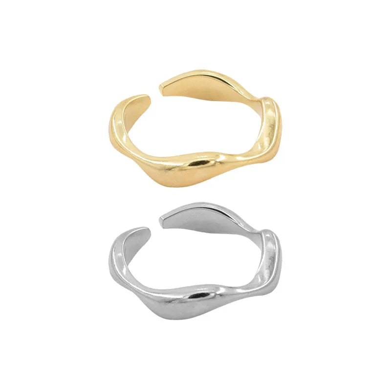 VENTFILLE 925 Sterling Silver Wave Ring – Irregular Golden Stackable Adjustable Ring for Women - Image 5