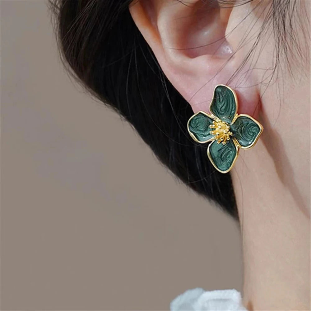Hibiscus Dropped Glaze Flower Stud Earrings - Image 3