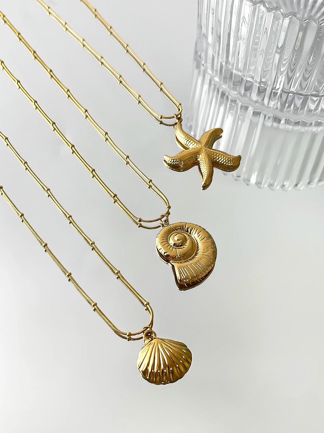 Minimalist Starfish Stripe Conch Scallop Shaped Pendant Necklace - Image 5