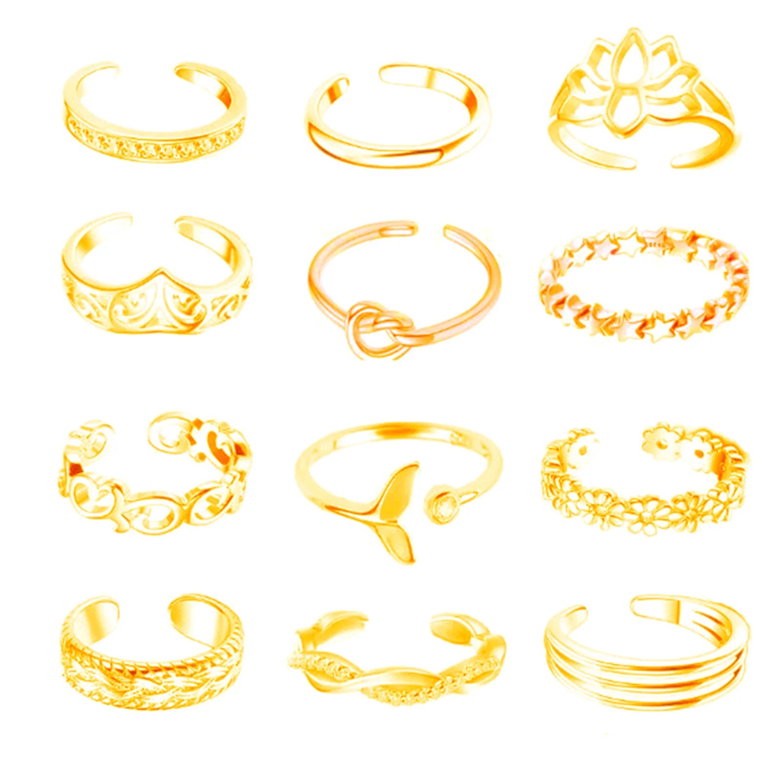 12Pcs Adjustable Foot Ring Set – Rose Gold/Silver/Gold Open Toe Rings for Women - Image 7